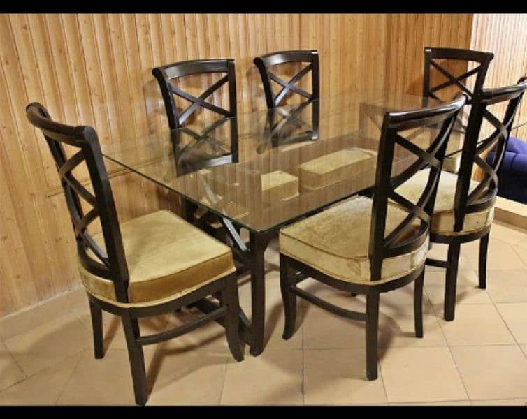 dining table,wooden dining table,6chairs dining table,glass top, 1