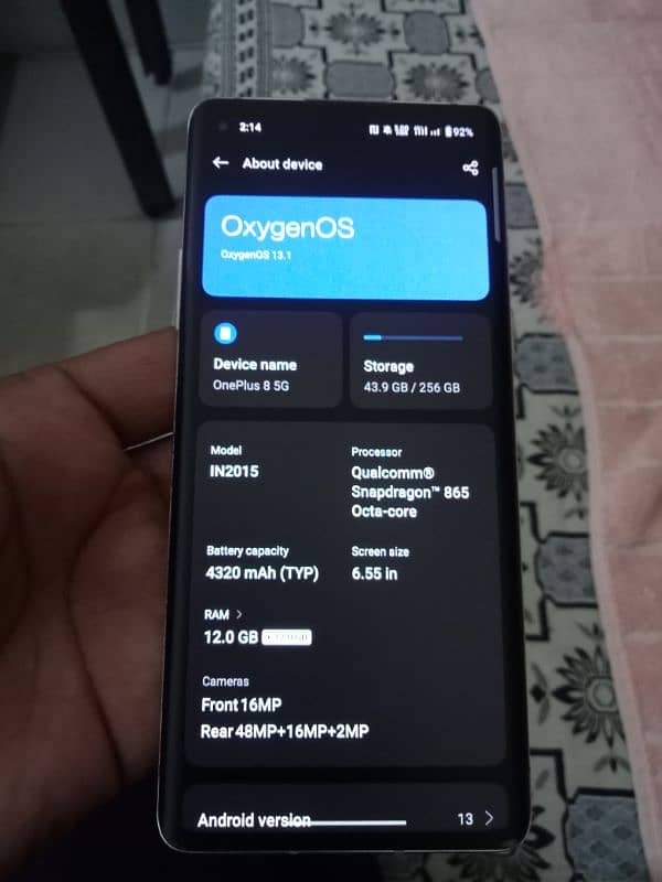 OnePlus 8 5G 12 256 PTA approved Dule Sim Condition 10by10 7