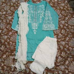 Aqua Blue Embroidered Kurta 3pc Set