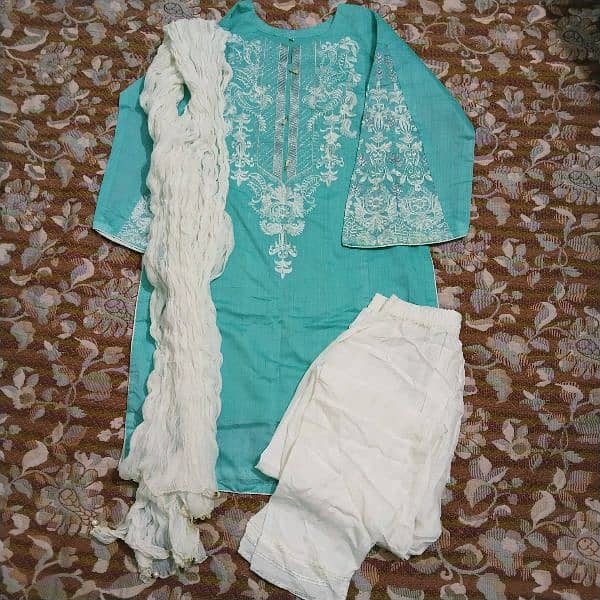 Aqua Blue Embroidered Kurta 3pc Set 0