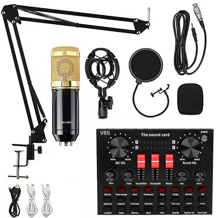 V8 Bm-800 Podcast Mic Set With Live Sound Card,Condenser Microphone W 1