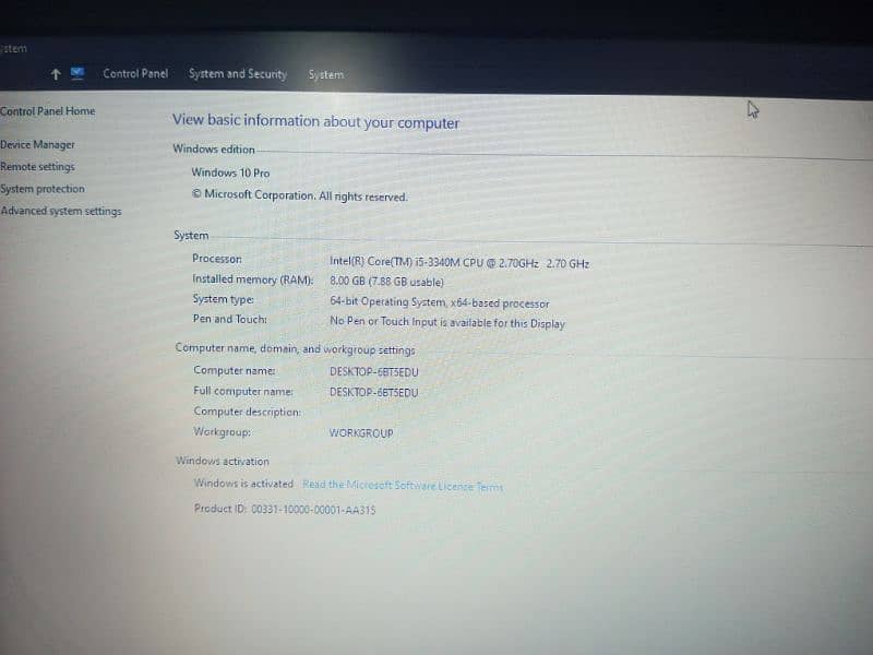 Core i5 3rdGeneration  8 GB Ram Condition 10\10 3