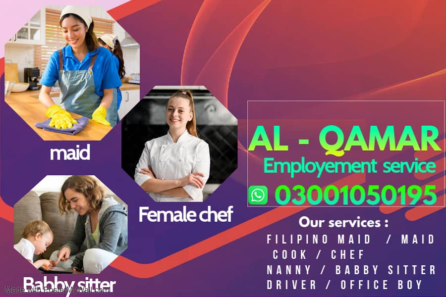 Maids / House Maids / cook / Nanny , chef / Baby Sitter maid available 0