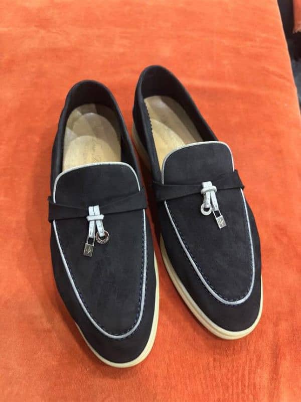 loro Piana navy blue and white suede charms walk women's loafers. . . . 3