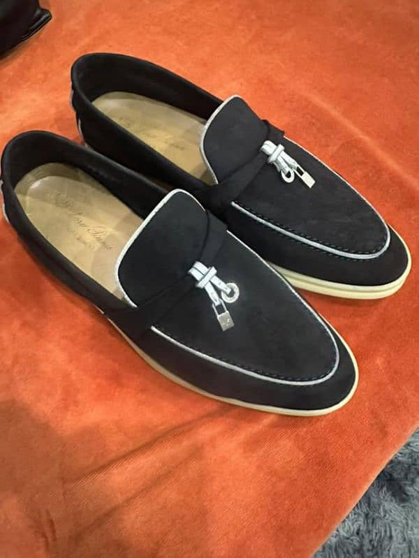 loro Piana navy blue and white suede charms walk women's loafers. . . . 4