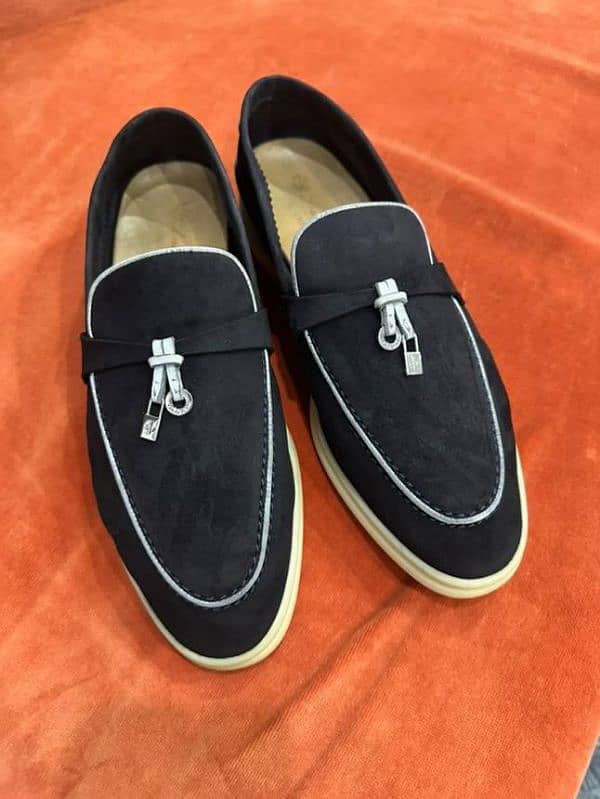 loro Piana navy blue and white suede charms walk women's loafers. . . . 5