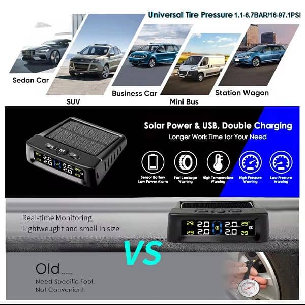 Car Solar A+ quality TPMS Tire Pressure Monitoring System Solar Power 1