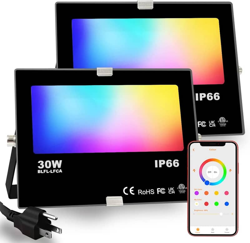 LED RGB Flood Lights Outdoor 30W, Bluetooth Color Changing RGBW 0