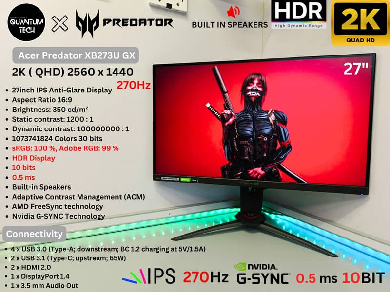 27inch IPS 2K 270Hz 0.5ms HDR 10Bit Borderless Acer Gaming Monitor 1