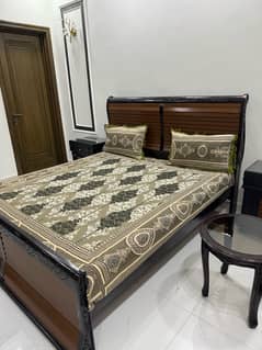 Wooden Bed with 2 Side Tables