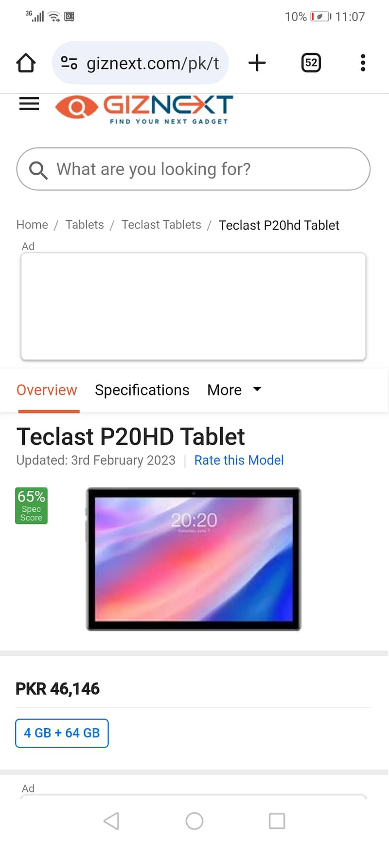 10.1 Inch Tablet PTA Approved Dual Sim 4g internet and Calling 0