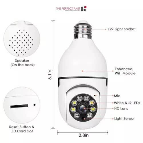 360° 1080P IP E27 Light Bulb Camera Wi-Fi IR Night Smart Home Wireless 1