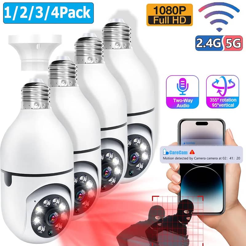 360° 1080P IP E27 Light Bulb Camera Wi-Fi IR Night Smart Home Wireless 8