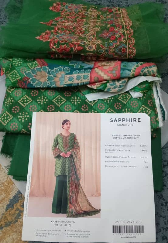 SAPPHIRE SIGNATURE 3 PIECE EMBROIDERED COTTON VISCOSE SUIT 1