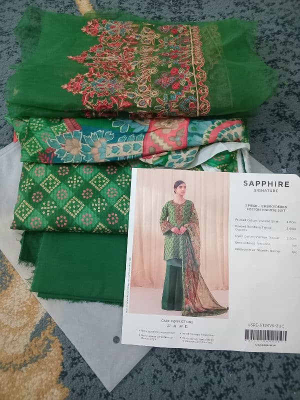 SAPPHIRE SIGNATURE 3 PIECE EMBROIDERED COTTON VISCOSE SUIT 3