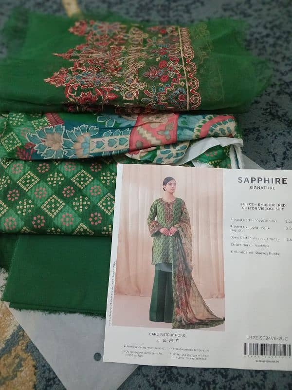 SAPPHIRE SIGNATURE 3 PIECE EMBROIDERED COTTON VISCOSE SUIT 5