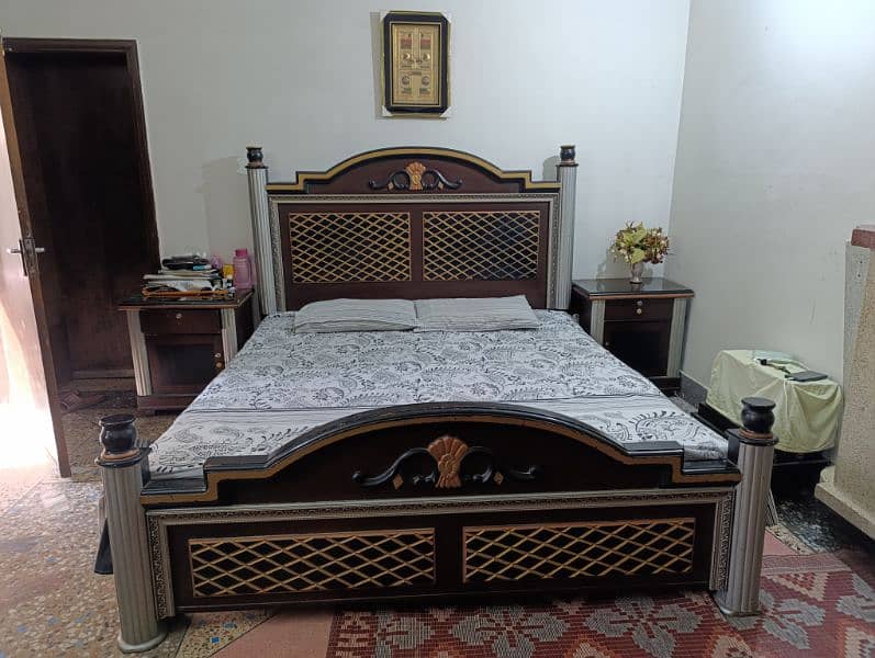 wooden bed with 2 side tables without mattress 1