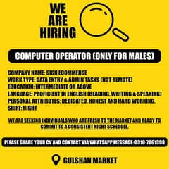 Computer operater Required (only Males)