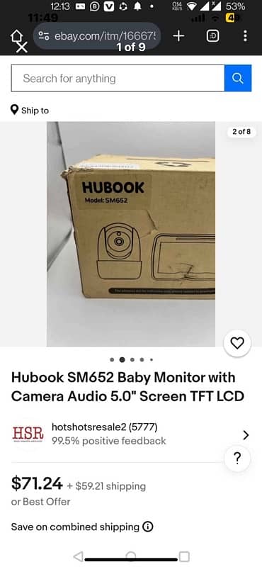 Hubook SM652 Baby Monitor with Camera Audio 5.0" Screen TFT LCD 0