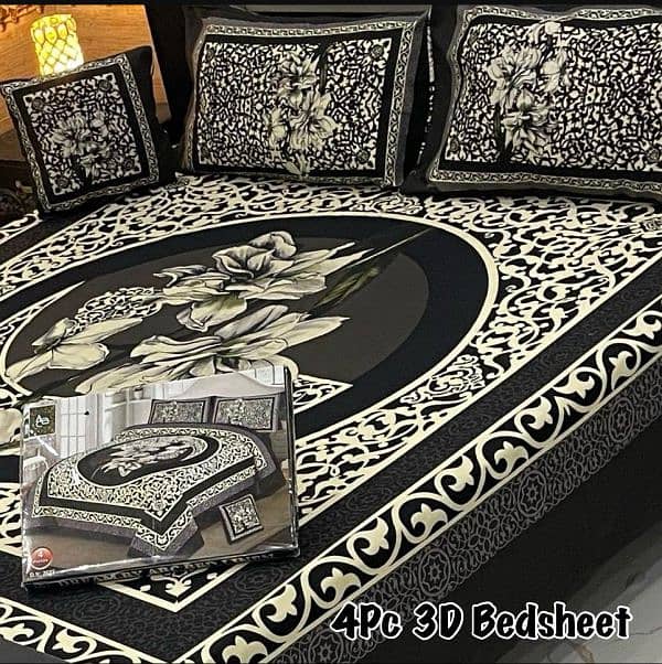 4 pcs crystal cotton printed double bedsheet 0