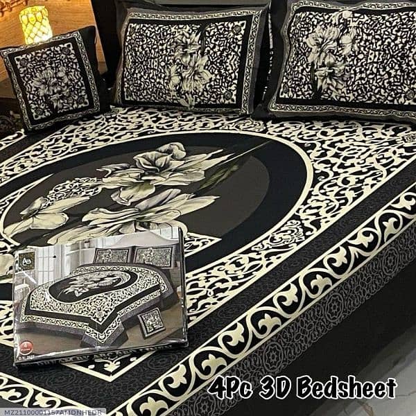 4 pcs crystal cotton printed double bedsheet 1