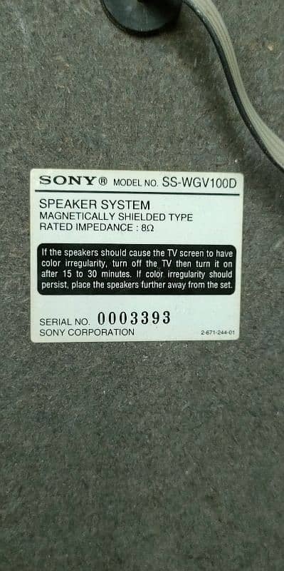 Sony Ss-wgv100d Subwoofer ( speaker woofer jbl jvc pioneer onkyo denon 2