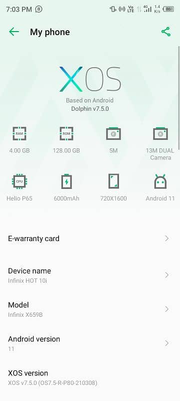 infinix hotel 10i 4GB 128 GB condition 10 by 8 exchange offer possible 0