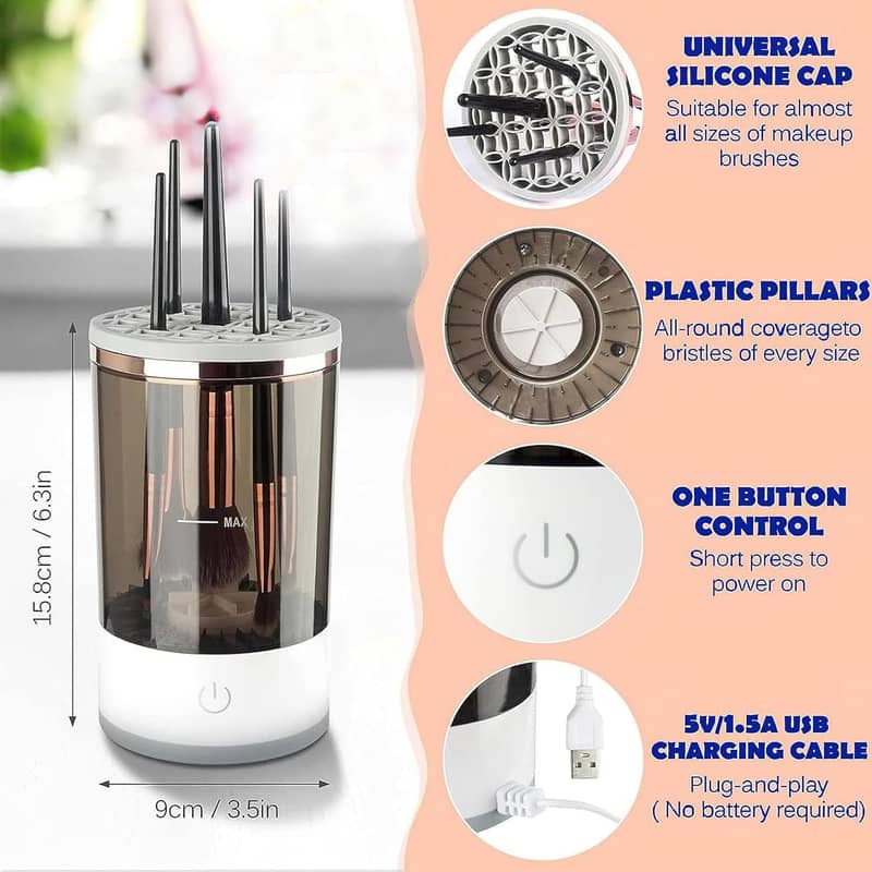 Automatic Makeup Brush Cleaner Machine with Brush Clean Mat, All Size 1