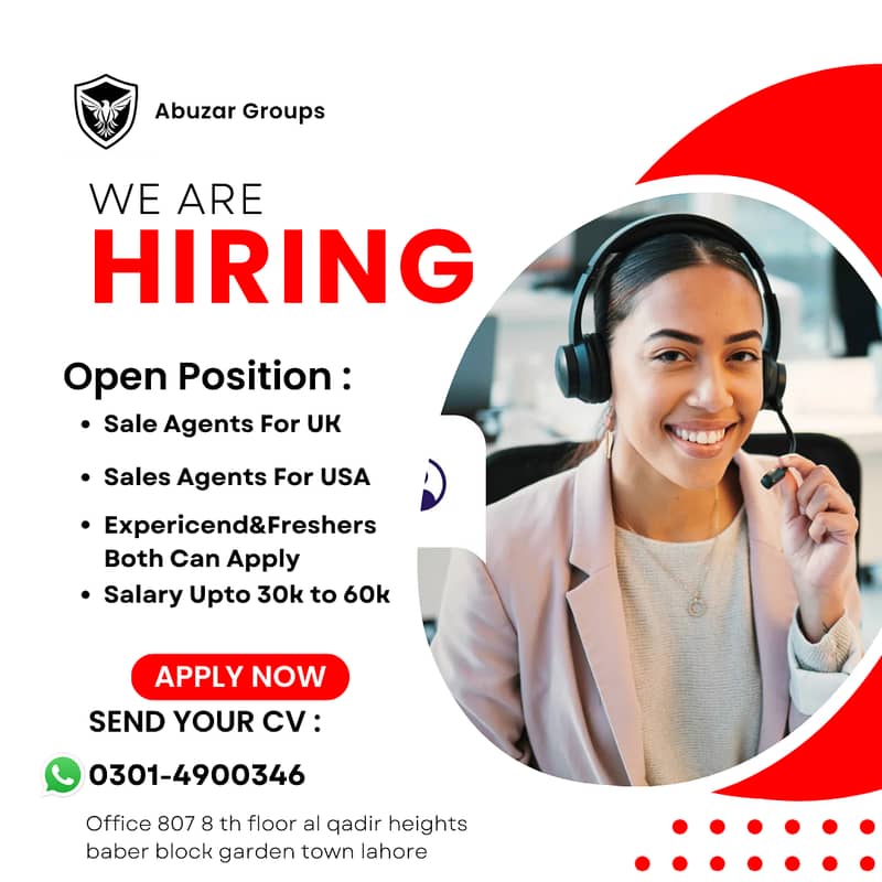 Call center Job Need UK/USA Sales Agents in barkat Market Lahore 0