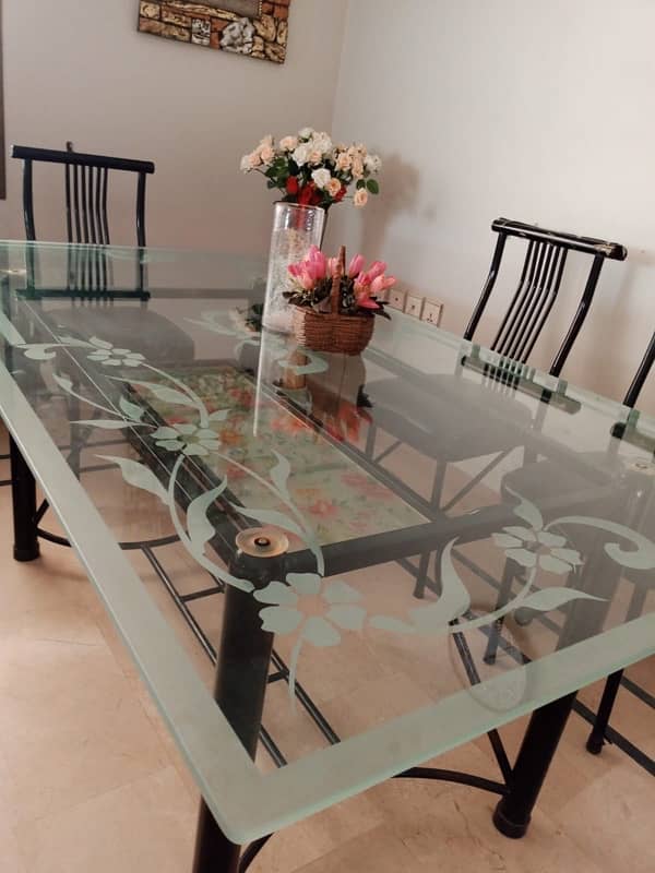 good as new heavy 10 gauge iron rod dining table and six chairs 1