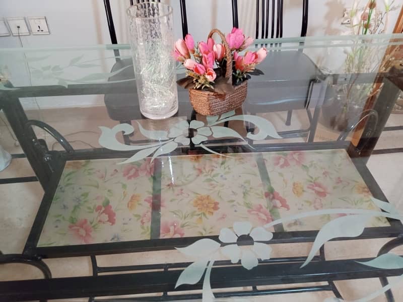 good as new heavy 10 gauge iron rod dining table and six chairs 3