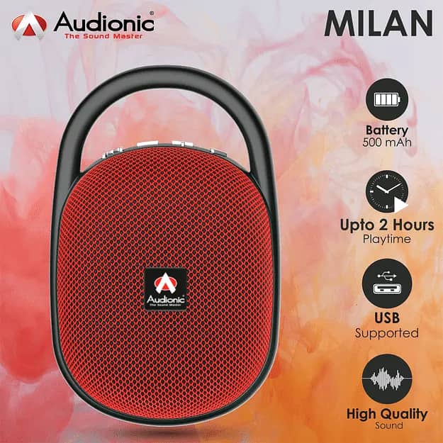 AUDIONIC MILAN PORTABLE SPEAKER -PREMIUM SOUND QUALITY!! (VIVID RED) 4