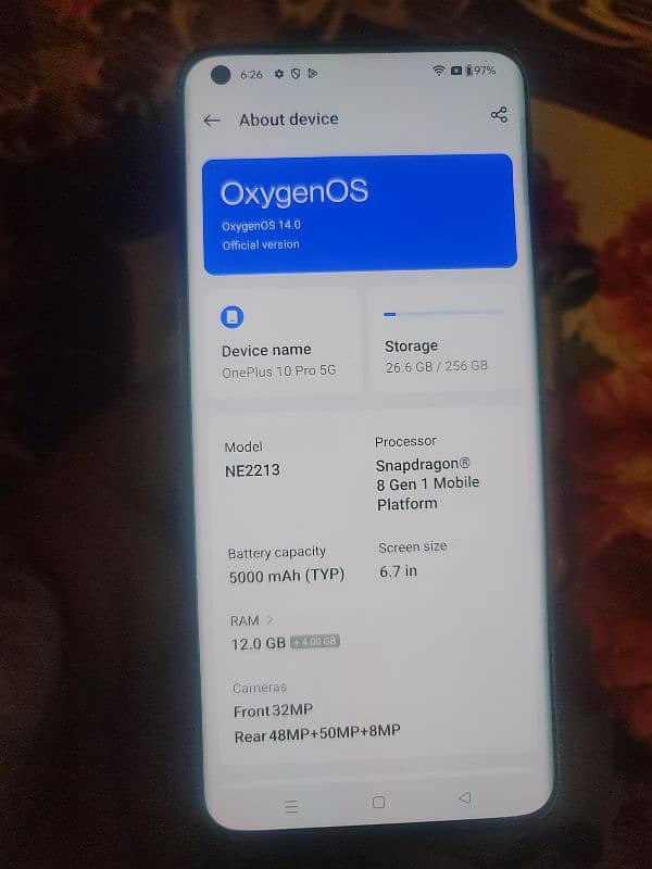 One plus 10 pro5g 256 gb dual sim . PTA approved 5