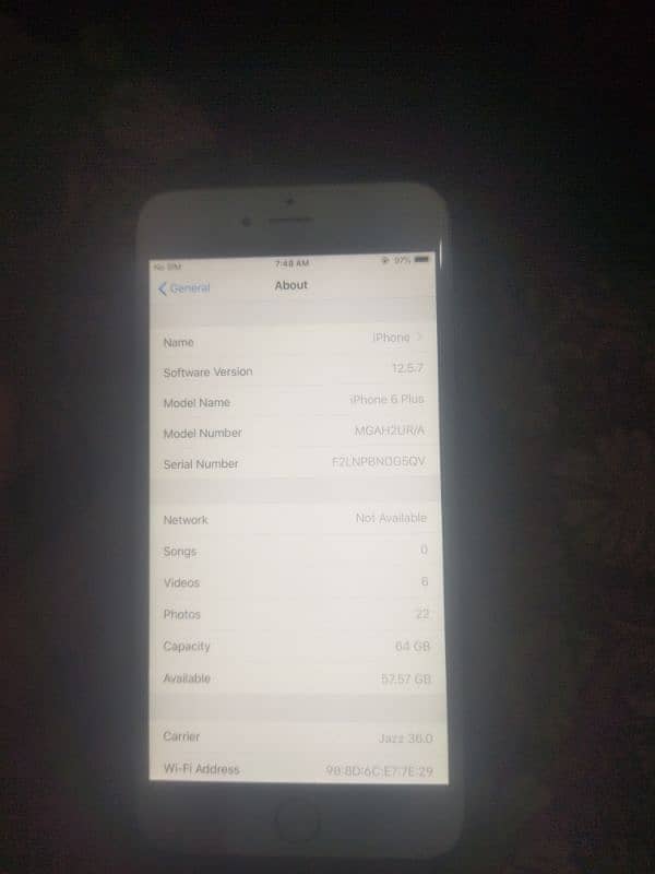 iphone 6plus 64GB front camera disabled but back working good 6