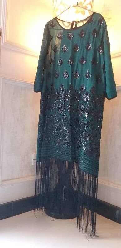 silk green full dress medium size 3