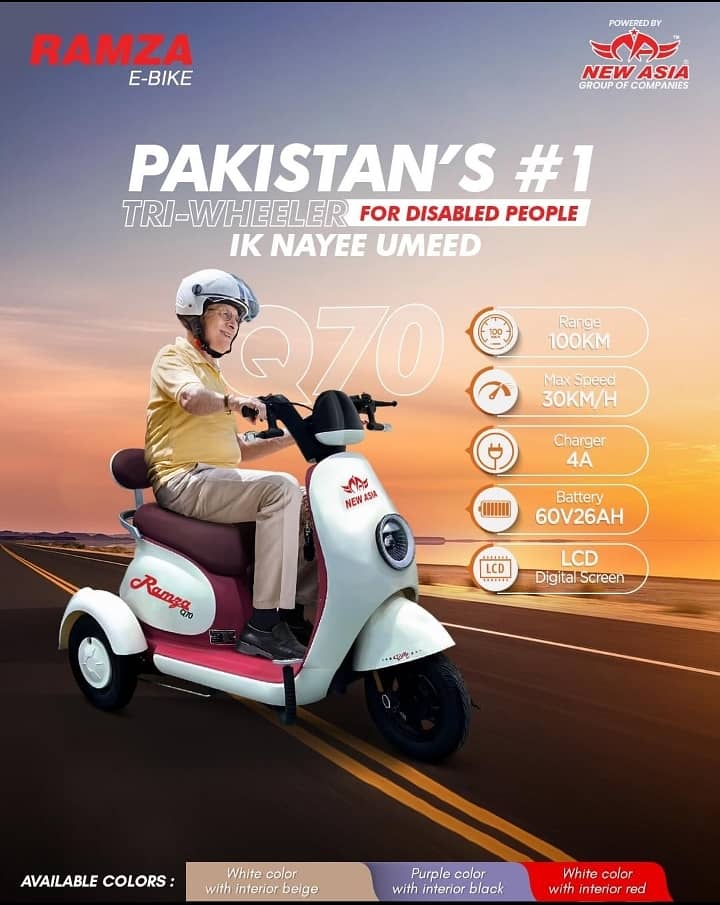 Three Wheels Ramza Q 70 Electric Scooty 2024 model Zero Meter 0