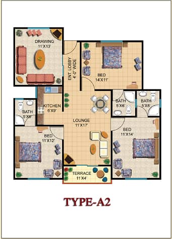 3 BED D D CORNER (1700-SQ-FT) Flat 2