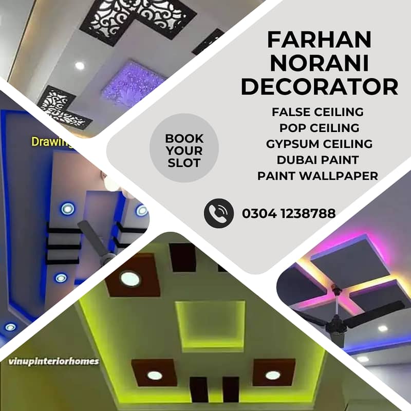 false ceiling new fancy designs, gypsum sheets 2 by 2, paint work 0