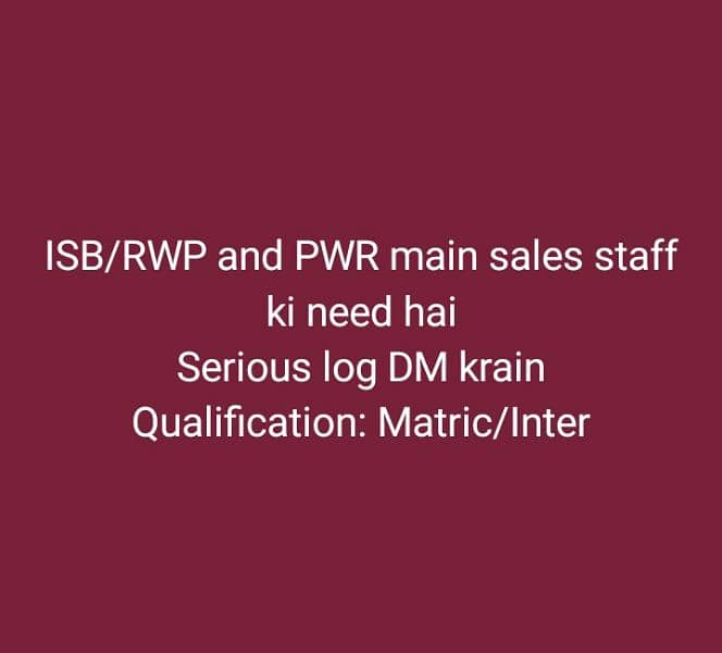 Required Sales Staff 0