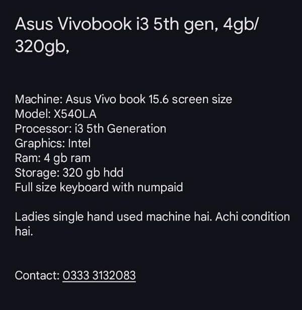 Asus Vivobook i3 5th gen, 4gb/320gb, 11