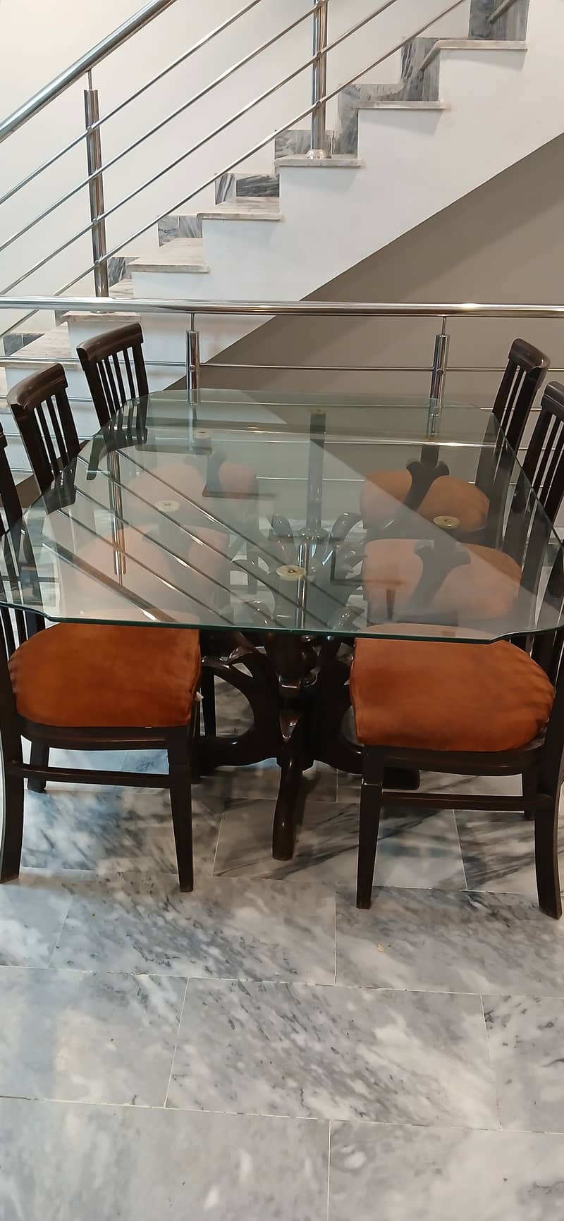 Glass Dining Table - Antique Style Wood Base 0