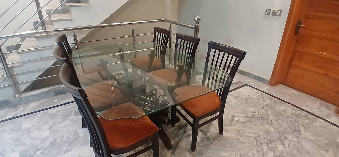 Glass Dining Table - Antique Style Wood Base 2