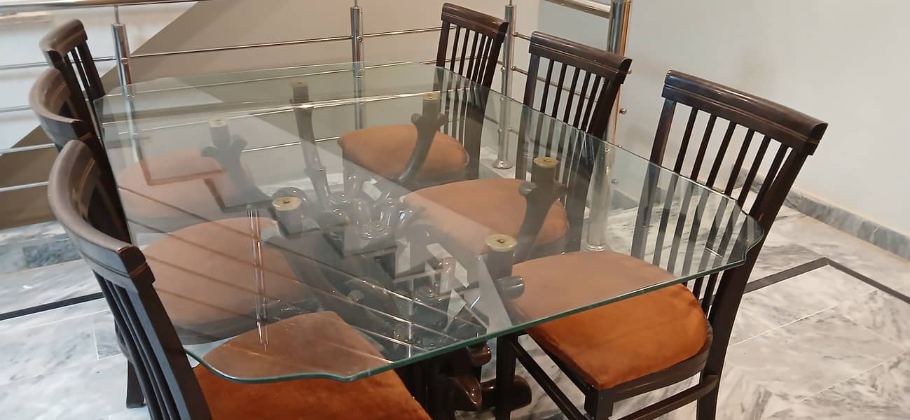 Glass Dining Table - Antique Style Wood Base 3