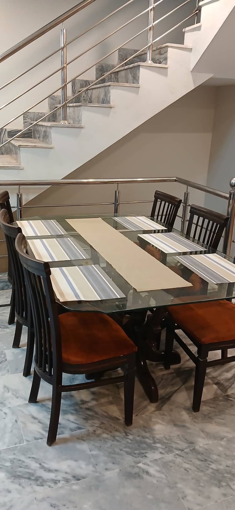 Glass Dining Table - Antique Style Wood Base 4