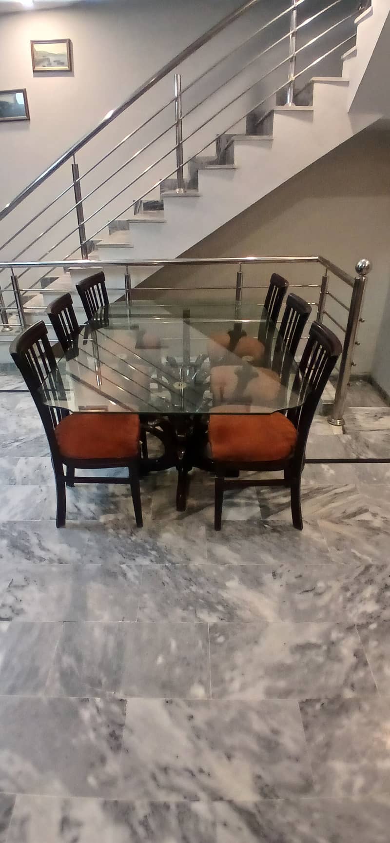 Glass Dining Table - Antique Style Wood Base 6