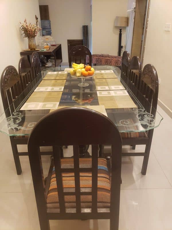 Sheesham Wood 8 Seater Dining Table Set with Glass Top 7