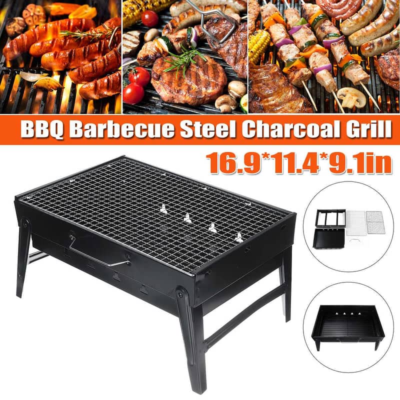 Folding Portable Outdoor Barbeque Charcoal Bbq Grill Oven Black Carbon 4