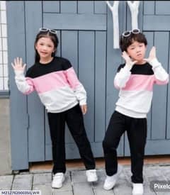 2 PCs Boy's and Girls Fleece Printed Tracksuit for Winter