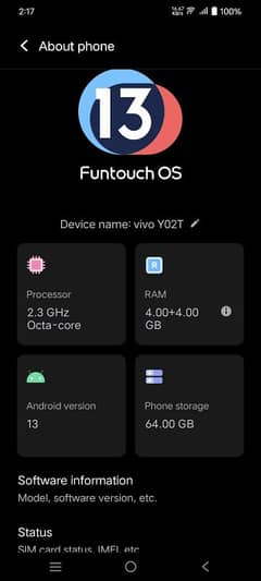 Vivo Y02T 4 gb ram. .  64 Gb rom