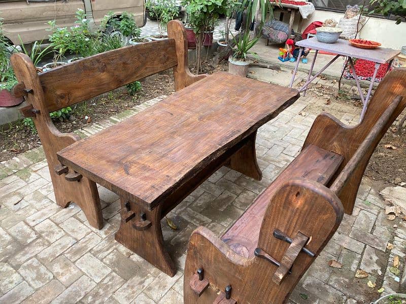 wooden table with benches 1